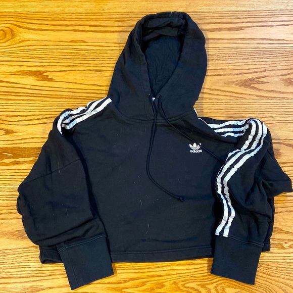 Black and white size XS juniors crop Adidas hoodie. - Picture 1 of 1